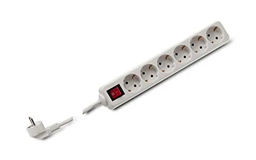 edi-tronic 6-Fach Steckdosenleiste mit beleuchtetem Schalter weiß 1,5m Mehrfachstecker Steckdosen Leiste