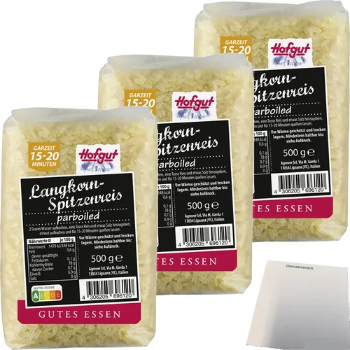 Hofgut Spitzenreis Parboiled 3er Pack 3x500g Packung usy Block