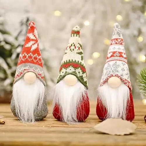 Captor Weihnachtsgnome 18cm, Set mit 3 Teilen, Plüsch-Elf-Gnom für Weihnachtsdekorationen, Hochwertig gestrickt, Ideal zum Dekorieren Ihres Hauses zu Weihnachten