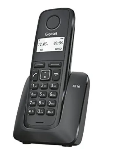 Gigaset A116 - Französische Version - Festnetztelefon in Schwarz, mit eingebautem Display und internationalen Anschlüssen, ideal für den Einsatz in Frankreich.