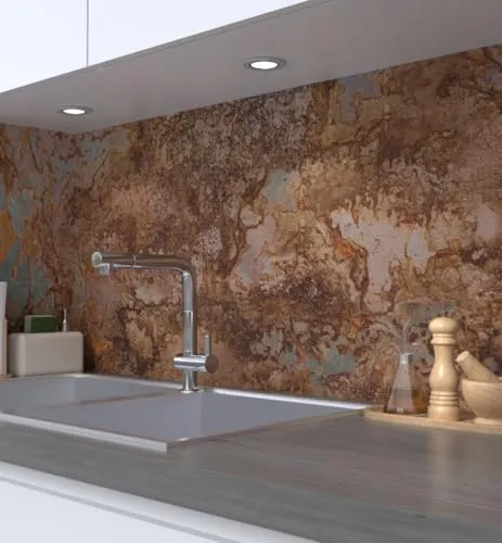 MyMaxxi Küchenrückwand Folie selbstklebend matt - einfache Montage ohne Bohren 0,4mm stark Versteift - Motiv Rost Fläche braun 60cm hoch - Spritzschutz Küche Klebefolie - Rustikal Edelrost 340 x 60cm