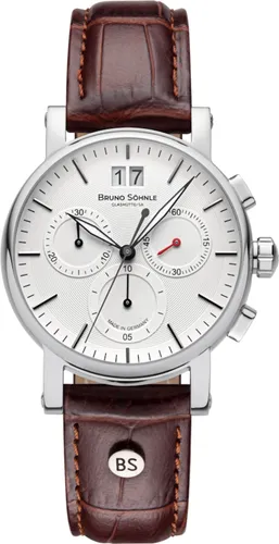 Bruno Söhnle Pesaro Chronograph Small Damen-Armbanduhr - Elegante Damen-Armbanduhr mit Quarzwerk und robustem Edelstahlgehäuse. Das dunkelbraune Krokoprägungslederarmband und Saphirglas bieten stilvolle Details und hohe Qualität für jeden Anlass.
