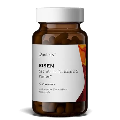 edubily nutrition® Eisen mit Lactoferrin - Eisentabletten hochdosiert mit Lactoferrin & Vitamin C aus Acerola-Extrakt - Kleine, leicht zu schluckende Kapseln (90 Kapseln)