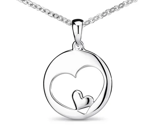 Materia Kettenanhänger Damen Silber Herzen Liebe Rund Ø16mm KA-60, 925 Sterling Silber