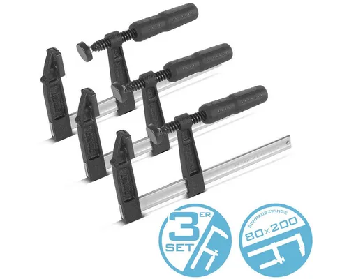 STAHLWERK Schraubzwinge 80x200 mm - 3er Set - Schraubzwingen für präzises Fixieren von Werkstücken, robust und langlebig, ideal für Werkstatt und Profi-Bereich.