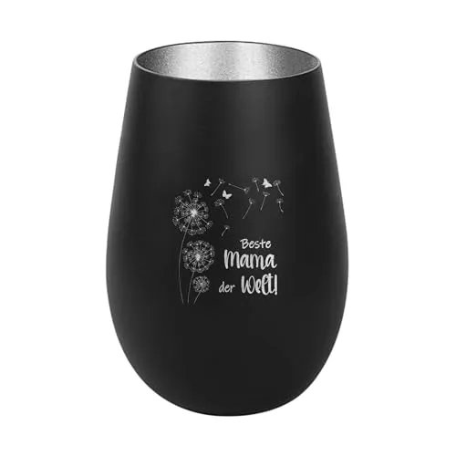 Der-Porzellan-Laden Windlicht mit Gravur Beste Mama der Welt, Schwarz Silber, Teelichthalter aus Glas mit Spruch, Tischdeko modern