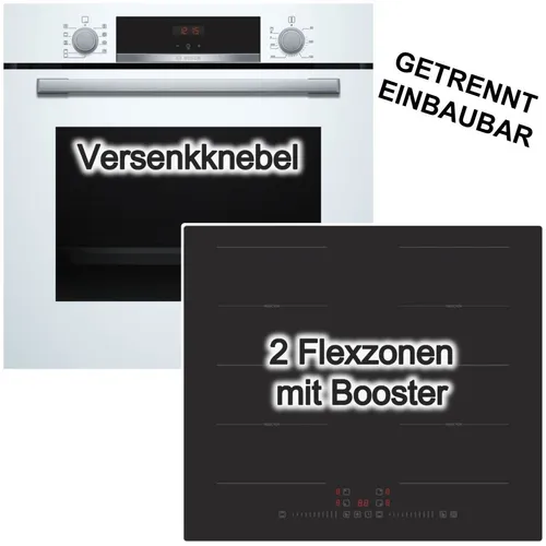 Bosch Backofen Set Weiß mit Induktionskochfeld und 3D Heißluft