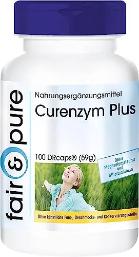 Fair & Pure Curenzym Plus, 100 Kapseln magensaftresistent, Enzym Komplex mit Bromelain, Trypsin, Chymotrypsin und Rutosid, Nahrungsergänzungsmittel ohne Magnesiumstearat, in Deutschland hergestellt