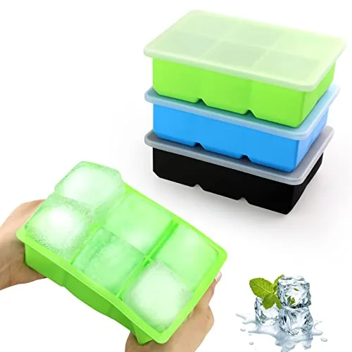 JOPHEK Eiswürfelform, 3 Stück 18 Fach Silikon Eiswürfelschale mit Deckel, Große Quadratische Eiswürfel 4.8cm für Cocktails Whisky Wein Obst Fruchtpürees Eiscreme Eistee