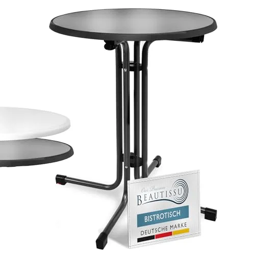 Beautissu Bistrotisch Outdoor Rund Ø 70 cm – Beistelltisch Balkontisch Stabiler Gartentisch Rund Klappbar 70 cm hoch – Campingtisch Partytisch Esstisch Gastro – Schwarz Bistroni