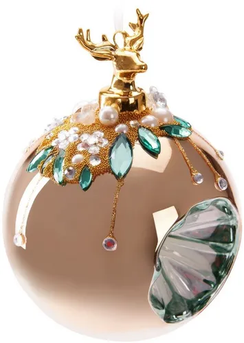 BRUBAKER Weihnachtsbaumkugel Premium Weihnachtskugel - Tiere mit Blumen - 10 cm Christbaumschmuck (1 St), Christbaumkugel aus Glas mit Perlen-Deko und Figur - Handdekoriert