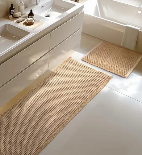 Großer Badteppich Set, rutschfeste Badematte, Badezimmerteppich Set 2 Teilig, Boho Badezimmermatte, Waschbar Duschvorleger für Wohnzimmer Schlafzimmer Badezimmer, Bad Deko, 51 x 120 cm + 41 x 61 cm
