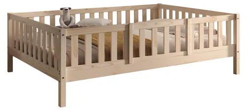 Tagesbett Kapua 140x200 mit Rausfallschutz aus Kiefer Massivholz - Modernes Tagesbett mit 140 x 200 cm Liegefläche und flexiblem Rausfallschutz. Hergestellt aus stabiler Kiefer, ideal für sicheren Schlaf und vielseitige Nutzung. Inklusive Lattenrost und einfacher Selbstmontage.