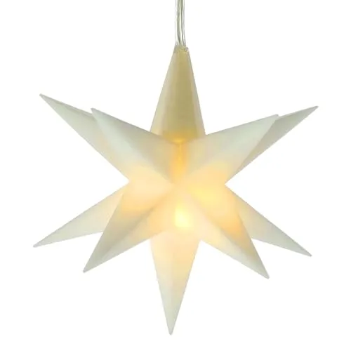1.07 LED 3D Stern - Weihnachtsbeleuchtung mit Timer - 3D Weihnachtsstern 12 cm in Weiß mit warmweißer LED-Beleuchtung, ideal für stimmungsvolle Innen- und Außen-Dekoration. Mit Timer-Funktion für 6 Stunden Licht und IP44 Spritzwasserschutz.