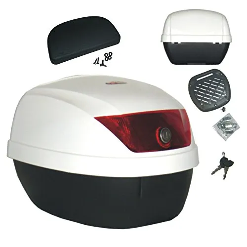 Motorrad Roller Top Case 28 Lt Universal Befestigungsplatte Rückenlehne weiß