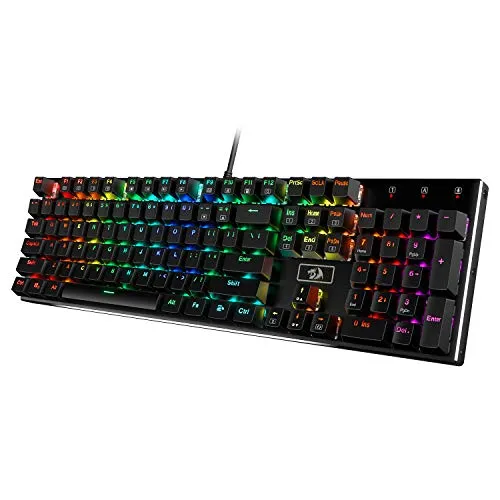 Redragon K556 Mechanische Gaming-Tastatur, US-Layout, Brauner Schalter, Taktile & klick-Tastatur, 18 Modus RGB-Beleuchtung, Voll Programmierbar, Ganzmetallpanel, Ergonomische Tastatur, Schwarz