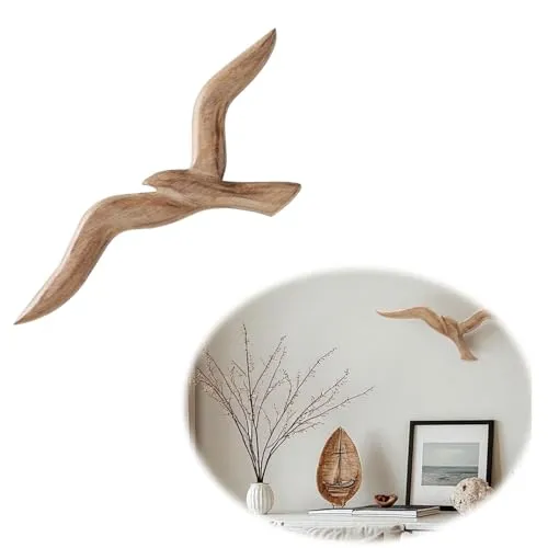 LS-LebenStil Wand-Deko Möwe - Möwe Holz 36cm - Maritim Wand-Objekt - Wandhänger Deko-Figur Wand-Kunst Hänge-Dekoration Vogel Wohnzimmer Schlafzimmer Badezimmer Flur Wohn-Dekoration zum Aufhängen