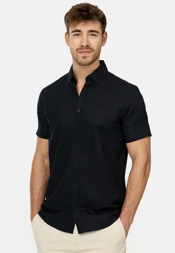 Indicode Kurzarmhemd Herren INBravida – Leichtes Leinenmix-Hemd in Schwarz XXL - Stylisches Herrenhemd aus einem atmungsaktiven Leinen-Baumwollmix, ideal für warme Tage. Pflegeleicht und bequem für den Casual-Look.