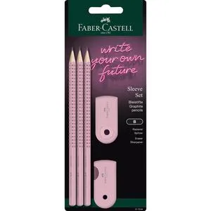 Faber-Castell Bleistift Sleeve Set, Härte B, inkl. Radierer und Spitzer, 3 Stück