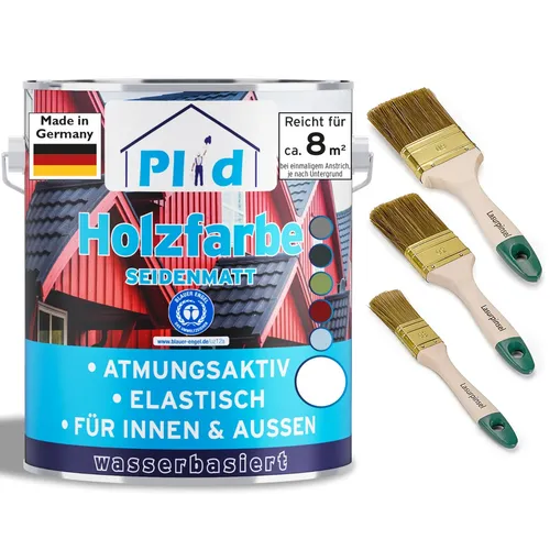 Holzfarbe 0,75l Weiß - Schnelltrocknend mit Pinselset 3-tlg. - Lacke für Innen und Außen, ideal für Holzoberflächen. Mit schnelltrocknender Formel und einem enthaltenen Pinselset für einfaches Auftragen.