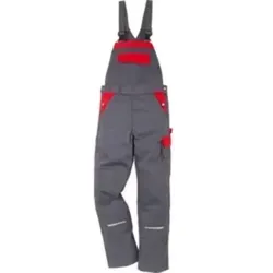 FRISTADS Kansas Icon Latzhose 56, grau/rot - Robuste Arbeitshose - Arbeitshosen mit verstellbarer Bundweite und elastischen Trägern, ideal für anspruchsvolle Arbeiten. Integrierte Knietaschen für höhenverstellbare Kniepolster.