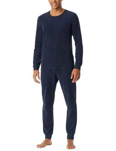 Schiesser Herren Schlafanzug lang Velour-Selected Premium Warming Pyjamaset, Nachtblau_183137, 50