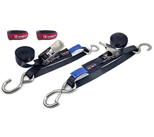 MAGMA 2 Edelstahl Ratschen Spanngurte | Zurrgurte mit Haken 1,5m | Riemen | Verankerungs- und Spannbänder Anhänger Motorrad Schiff Boot Quad ATV | Einstellbare Länge. Reißfestigkeit: 800 Kgf/Unit