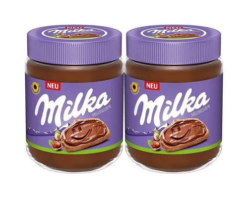 MILKA Schokoaufstrich, Milka Haselnusscreme Brotaufstrich mit Haselnüssen 350g 2er Pack