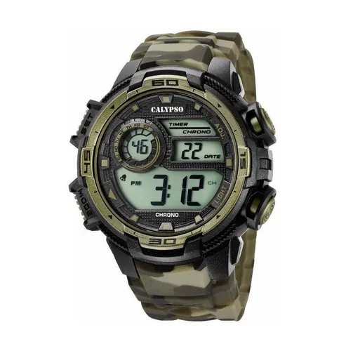 Calypso K5723/6 Digital Herrenuhr schwarz oliv - Grün/Silber - Digitaluhr mit 10 ATM Wasserdichtigkeit, ideal für Sport und Freizeit. Mit Stoppfunktion, Alarm und Hintergrundbeleuchtung für optimale Sichtbarkeit.