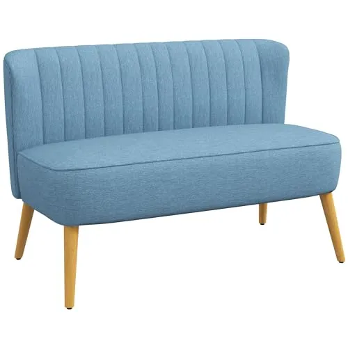 HOMCOM 2-Sitzer Stoffsofa im Retro-Look in blau von HOMCOM