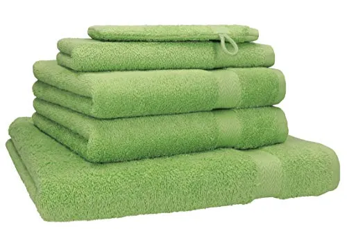 Betz 5-tlg. Premium Handtuch-Set 100% Baumwolle in Apfelgrün - Hochwertiges 5-teiliges Handtuch-Set aus 100% Baumwolle, das auch nach vielen Wäschen weich bleibt. Pflegeleicht und langlebig, ideal für jedes Bad. Enthält 1 Duschtuch, 2 Handtücher, 1 Gästetuch und 1 Waschhandschuh.