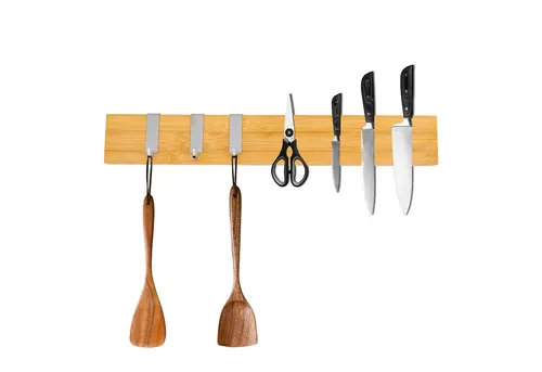 PROREGAL® Wand-Magnet Messerhalter Messerhalter aus Bambus 6,2x2,1x40cm Inkl. 3 silberne Haken Bambus
