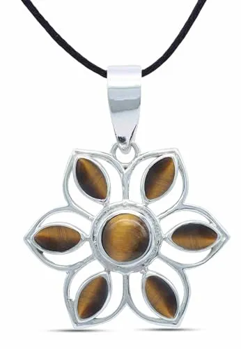 mantraroma Kettenanhänger 925 Silber Tigerauge brauner Stein Edelstein Kettenanhänger Damen Sterling Silber Halskette Anhänger Geschenk (MAH-153-18)