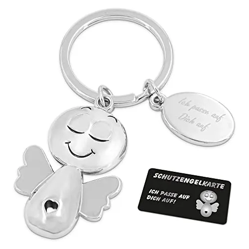 ZWEN Schutzengel Schlüsselanhänger mit edler Geschenkbox + Schutzengelkarte I Schlüsselanhänger Schutzengel in silber - Engel Anhänger als Glücksbringer Auto Anhänger (Silber)