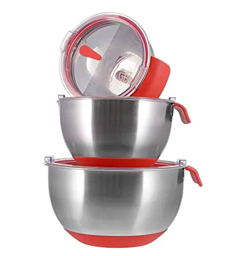 GRÄWE Rührschüssel Set 3-teilig aus Edelstahl mit Deckel - Praktisches Rührschüssel-Set aus robustem Edelstahl, ideal zum Backen und Servieren. Mit Antirutsch-Boden für sicheren Stand und luftdichtem Deckel für optimale Aufbewahrung.
