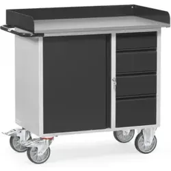 Fetra Werkstattwagen 12452-7016 - Hochbelastbarer Montagewagen mit 400kg Tragkraft - Werkstattwagen mit 1 Schrank und 4 Schüben, ideal für Werkstätten. Robuste Konstruktion aus Stahlblech, zentrale Abschließbarkeit und 10 Jahre Garantie.