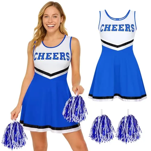 REDSTAR FANCY DRESS Cheerleaderkostüm Damen mit Pompoms – High School Outfit für Erwachsene – Perfektes Damen Kostüm für Karneval, Mottoparty oder Halloween – Verkleidung Cheerleader Style