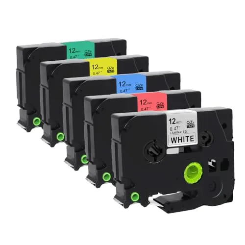 Molabel 5er-Pack TZe-231/431/531/631/731 Etikettenband, 12 mm | Kompatibel mit Brother P-Touch PT-H100R, PT-H105 und PT-H100LB – 5 Farben für klare und langlebige Beschriftungen