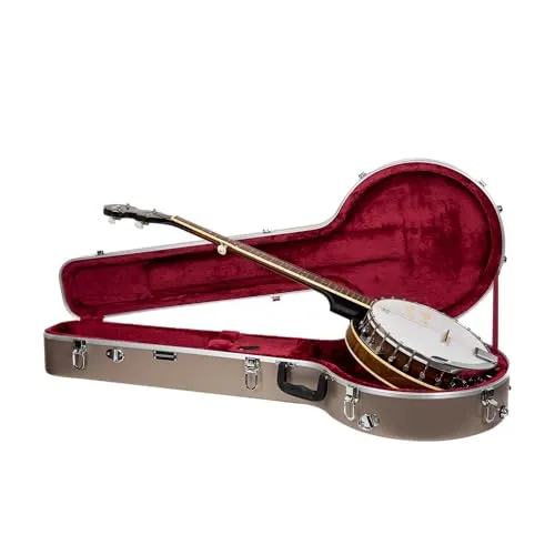 Crossrock 5-String Resonator & Gibson Tenor Banjo Koffer | Geformte ABS-Hartschale mit Sicherheitsschloss, Metallfüßen und abnehmbaren Gurten – Champagner (CRA861BJCH)