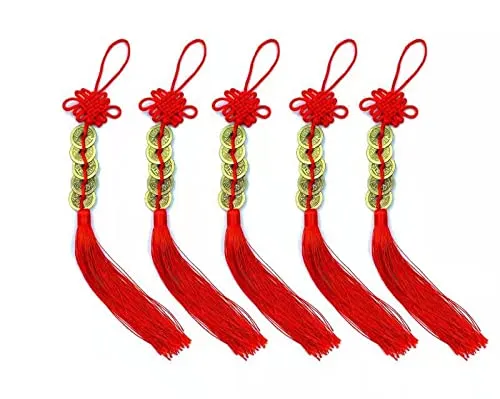 YANGWEN 5 Stück Chinesischer Knoten Glücksmünzen, Feng Shui Münzen I-Ching-Glücksmünze für gutes Glück und gesundes