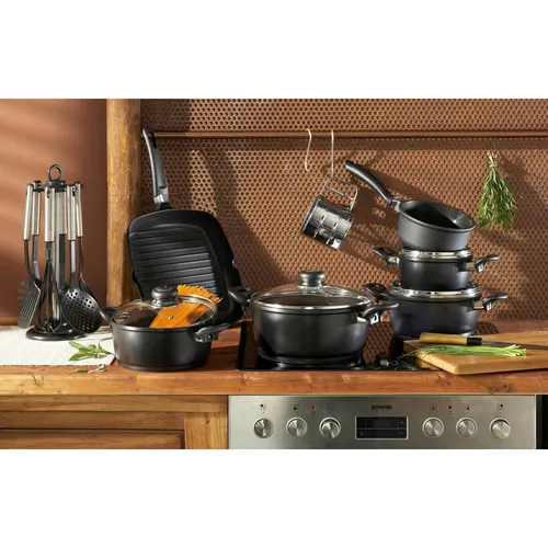 Aluguss-Topfset 17tlg. schwarz - Kochtöpfe mit langlebiger Antihaft-Versiegelung, ideal für müheloses Kochen und einfache Reinigung - brennt garantiert nichts an!