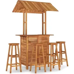 vidaXL 5-tlg. Gartenbar-Set Massivholz Akazie - Gartenmöbel-Set aus robustem Akazienholz, inklusive schattenspendendem Dach und bequemen Barhockern. Ideal für entspannte Stunden im Freien.