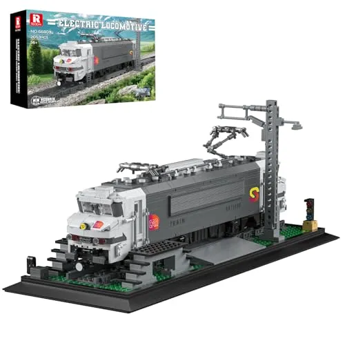 Reobrix Lokomotiv Bausatz mit Gleisbasis, Frankreich BR15000 Elektrozug Baustein Modellbausatz für Erwachsene und Kinder, 66803 Klassisches Eisenbahnfahrzeug, Heimbüro Dekor, Geschenke (2053 Stück)