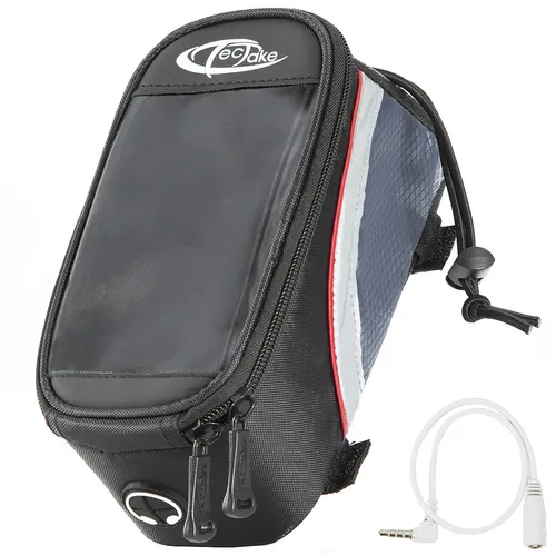 TecTake GmbH Fahrradtasche mit Rahmen-Befestigung für Smartphones - 20 x 9,5 x 10 cm, schwarz/grau/rot 401608