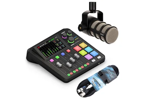 RØDE Rodecaster Duo Station mit Podmic und Kabel - Audio-Interface für Podcaster und Streamer: Intuitive Bedienung, 7 Kanäle, rauschfreie Vorverstärker und integrierte Effekte sorgen für professionelle Aufnahmen.