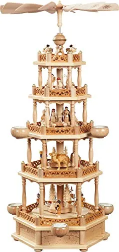 Weihnachtspyramide Erzgebirge Richard Glässer Christi Geburt 4-stöckig - Tischkrippe mit 4-stöckiger Weihnachtspyramide für Teelichte, aus nachhaltigen Rohstoffen, Höhe 74 cm – ein festlicher Blickfang für Ihr Zuhause.