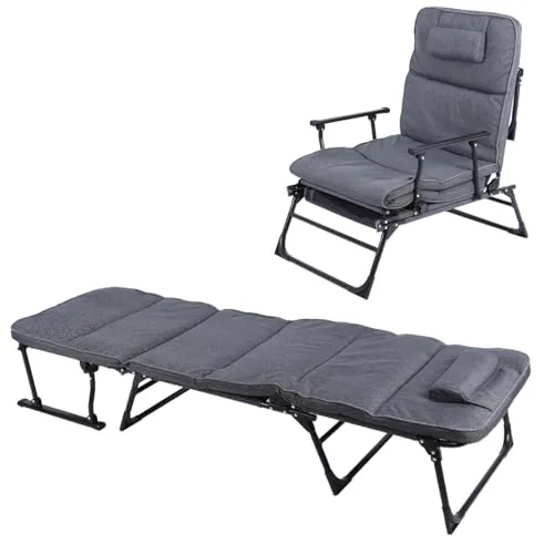 Gartenliege 2in1 - Feldbett und Relaxsessel in Grau - Vielseitige Gartenliege für Terrasse und Balkon, wandelbar als Sessel oder Liege. Mit weicher Polsterung und klappbarer Funktion für optimalen Komfort und Platzersparnis.