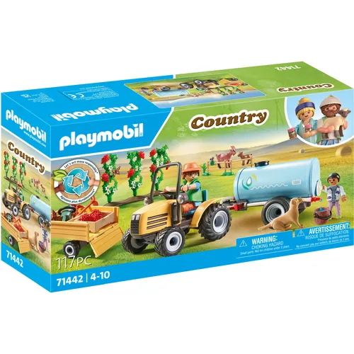 PLAYMOBIL Country 71442 - Traktor mit Anhänger und Wassertank, spielerisches Lernen über die Umwelt für nachhaltigen Spaß auf dem Bauernhof