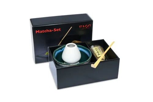 MAOCI Premium Matcha-Set mit blau marmorierter Teeschale - Hochwertiges 4-teiliges Matcha-Set mit einer einzigartigen blau marmorierten Teeschale, ideal für die stilvolle Zubereitung von Matcha. Inkl. Besen und Löffel, perfekt für Teeliebhaber!