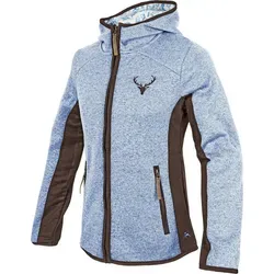 OS Trachten Damen Hooded Strickfleece Jacke hellblau, Größe 36 - Funktionsjacken mit tailliertem Schnitt, Kapuze und hochwertigem Kunstleder – ideal für Outdoor-Aktivitäten und Freizeit mit optimalem Tragekomfort.